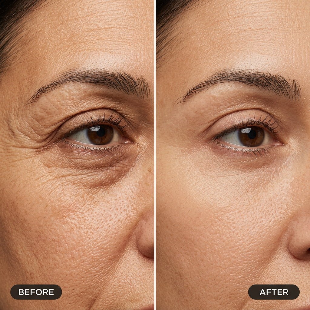 Eye area before and after
